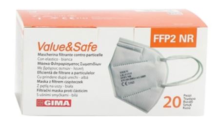 MASCHERINA FILTRANTE FFP2 CON ELASTICI SENZA VALVOLA 20 pz -VALU&SAFE- Imbustate singolarmente