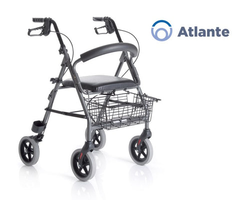 ROLLATOR PIEGHEVOLE IN ALLUMINIO VERNICIATO – 4 RUOTE – CON SEDUTA IMBOTTITA – ATLANTE
