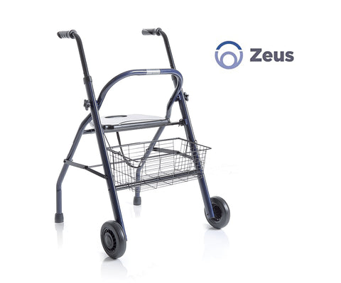 ROLLATOR PIEGHEVOLE IN ACCIAO VERNICIATO – 2 RUOTE – CON SEDUTA E CESTINO – ZEUS